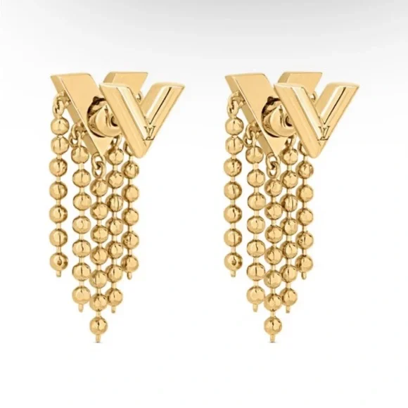 Authentic Louis Vuitton HTF Essential V Boucle Fringe Gold tone Earrings - Picture 12 of 13